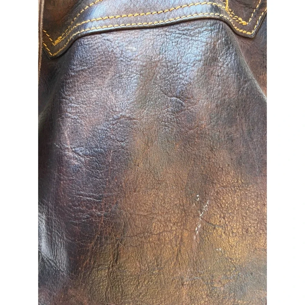 Vtg HOBO International Brown Leather Backpack Distressed Slouch Drawstring Bag